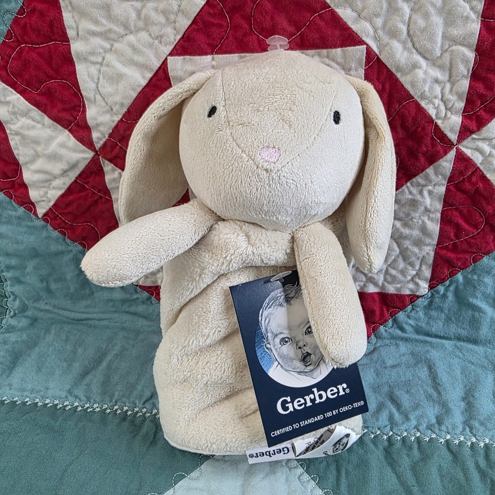 Gerber Bunny Security Blanket Cream Tan Plush Lovey Security Blanket Knots